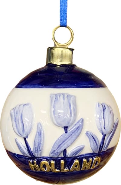 Kerstboom hanger Hollands kerstbal tulpen in Delftsblauw en goud