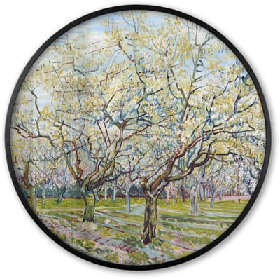 Poster in lijst Rond - Fotolijst 60x60 cm - Posters - Boomgaard in bloei - Vincent van Gogh - Ronde posterlijst zwart - Decoratie - Wanddecoratie woonkamer - Muurdecoratie slaapkamer