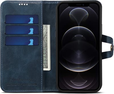 geschikt voor iPhone 12 Mini Wallet met vakjes voor pasjes - Gemaakt van premium kunstleer - geschikt voor iPhone 12 Mini Hoesje met Standaard - Vintage Backcover geschikt voor iPhone 12 Mini Wallet Case blauw