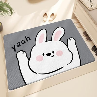 Cartoon Konijn Vrede en Vreugde Huis Entree Tapijt Kenney Fleece Schattig Entree Deur Stofverwijdering Vloermat 50*80cm white