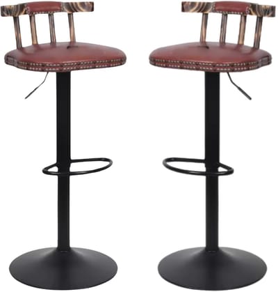 Barkrukken Retro Vaylen - Set van 2 - Met rugleuning - Bruin - Verstelbaar - Voor Keuken, Bar of woonkamer - Draaibaar - PU leer