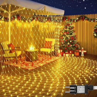 Rosnek Energiebesparend LED Lichtsnoer Buiten - 8 Lichtstanden Voor Tuin Lichtslinger - IP44 Waterdichte Classificatie Lichtslang - Feesten En Camping - Binnen - En Buitengebruik (L1.5xB1.5m, Warm wit licht)