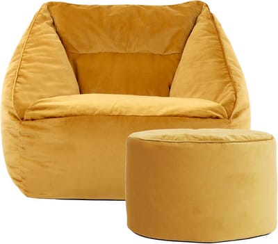 Comfortabele Zitzak Fauteuil met Hocker en Voetenbank in Zachte Velours Stof