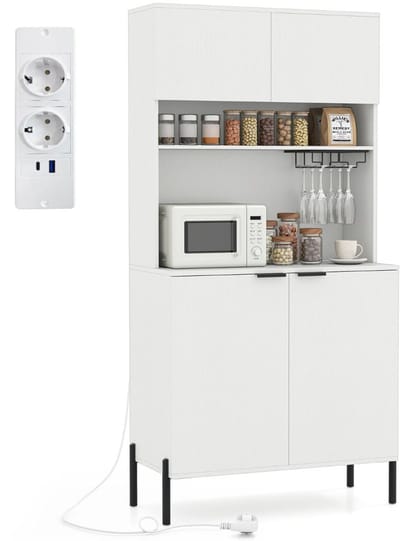 Magnetronkast - Keukenkast - Keukenrek Staand - Ovenkast - Rek - 80 x 40 x 164 cm - Organizers - Dubbele Draagplank - Aanrecht Organiser