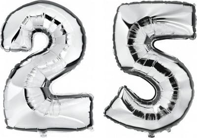 25 jaar - zilver - folie ballonnen - 88 cm - leeftijd/cijfer - Leeftijdsartikelen - 25e verjaardag versiering - Heliumballonnen