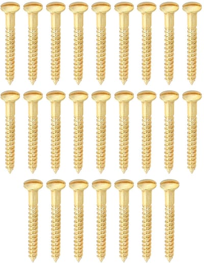 Houtschroeven, M3 x 25 mm, sleuf, 25 stuks, massief messing, ovaal/platte kop, voor houten meubelverbindingen, goudkleurig