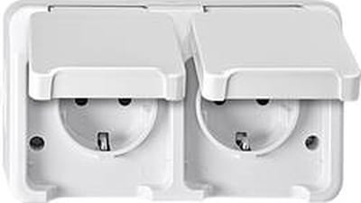 Merten 4074946 AquaStar Compleet Wandcontactdoos met randaarde en klapdeksel spatwaterdicht Polar-wit 2-voudig 1 stuk(s)