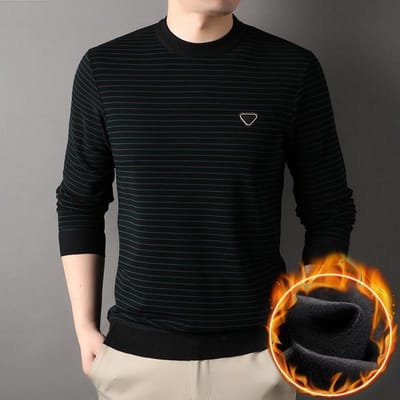 Gestreept Langmouw Fluweel Trui voor Heren, Nieuwe Winter Ronde Hals Casual Onderhemd, Veelzijdige Trui Top 3XL black