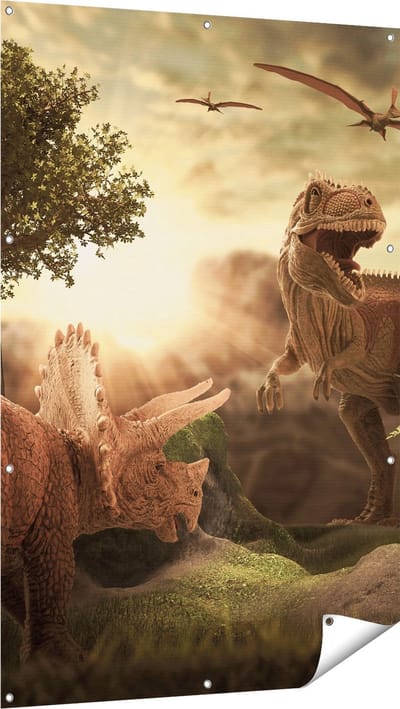 Gards Tuinposter Dinosauri�rs in de Natuur - Dino's - 100x150 cm - Tuindoek - Tuindecoratie - Wanddecoratie buiten - Tuinschilderij