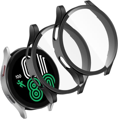 Compatibele Beschermcase voor Galaxy Watch 4 44 mm, Ultra Dunne Hard PC Behuizing met Krasbestendige Tempered Screen Protector en Totale Bescherming