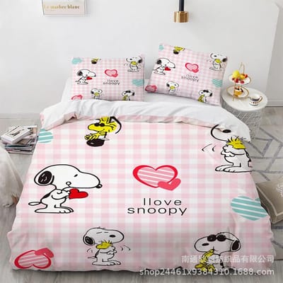 Snoopy Schattige Print Beddengoedsets Dekbed Quilt Bedsprei Dekbedovertrek Kussensloop 2-3 Stuks Sets Kinderen Volwassen Maat Woondecoratie EU Single 135x200cm