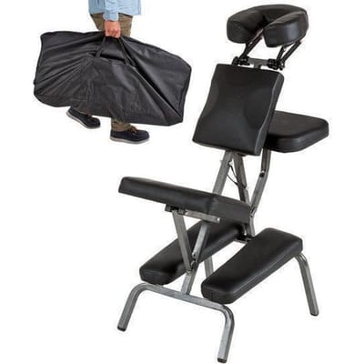 tectake® Opvouwbare Massagestoel - Tattoostoel - Ergonomische Kruk zonder Armleuning - Mobiele Draagbare Behandelstoel - Inclusief Draagtas voor Accessoires - Zwart