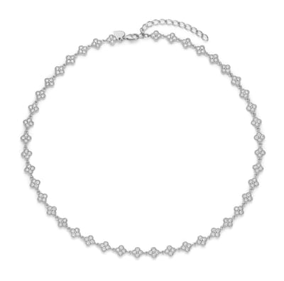New Bling - 9NB-1589-R - 925 zilveren klaver ketting met zirconia stenen - 40+5 cm - rhodium plated