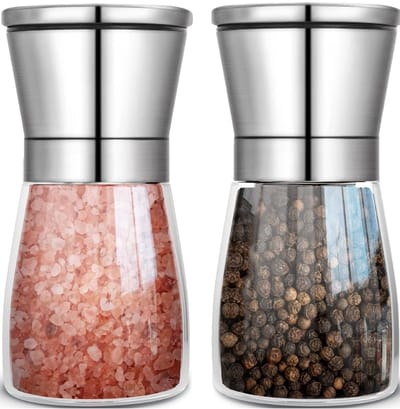 longziming - Zout- en Pepermolen - Kruidenmolen - Roestvrijstalen molen - 1 stuk - Glas - Instelbare keramische molen - Luchtdicht deksel - Voor zeezout, peperkorrels en kruiden - Modern design