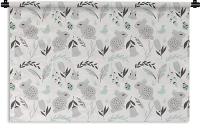 Wandkleed - Wanddoek - Konijnen - Patronen - Lente - 90x60 cm - Wandtapijt