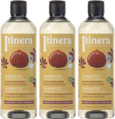 ITINERA - Shampoo voor beschadigd haar met kastanje uit de Toscaanse heuvels, 95% natuurlijke ingrediënten, 370 ml (3 stuks)