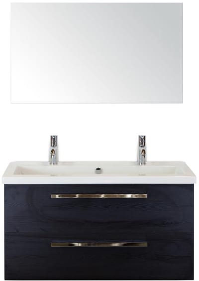Seville Badmeubelset 100 cm - Black Oak - Wastafel Djazz 2 Kraangaten met Spiegel
