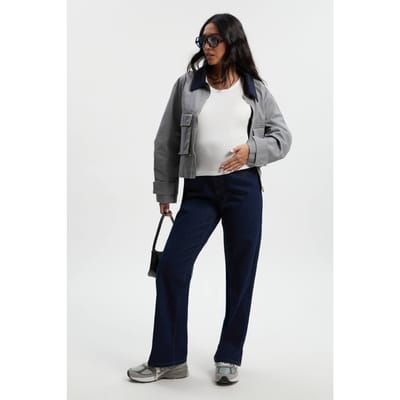 boohoo Dames Maternity Over The Bump Straight Leg Jeans | Donker Indigo | Maat: 40