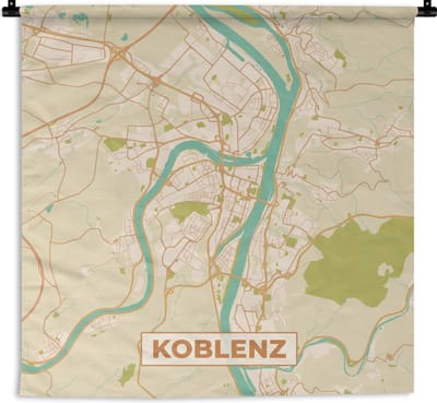 Wandkleed - Wanddoek - Koblenz - Vintage - Kaart - Plattegrond - Stadskaart - 180x180 cm - Wandtapijt