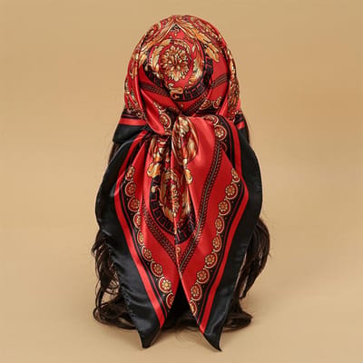 Bandana de Luxe en Soie 90*90cm Foulard Carré Châle Wrap Hijab pour Femmes Foulards Féminins Bandeau pour Cheveux Mouchoir de Poignet Tête 90x90cm black