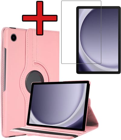 Hoesje - Geschikt voor Samsung Galaxy Tab A11 / A9 - Met Screenprotector - 360 Graden Hoes - Draaibare Hard Cover Case - Tablethoes Draaibaar - Lichtroze
