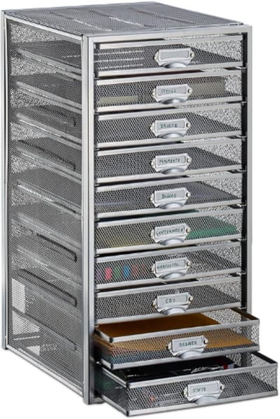 Relaxdays Ladenbox Met 10 Lades Zilverkleurig Staal Bureau Organizer Voor A4 Documenten Documentenhouder Modern Opbergkastje Voor Kantoor En Thuis