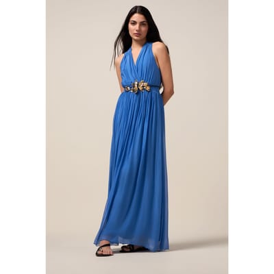 Oltre Long Silk Blend Dress Bright Blue Size: M | Maxi Dresses Outlet | Dames | Blauw