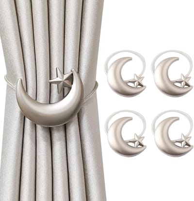 Set van 4 Decoratieve Magnetische Gordijnclips Ster en Maan - Gordijnhouders voor Woonkamer en Slaapkamer