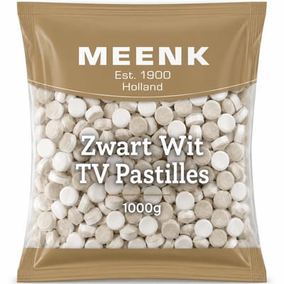 Meenk Zwart Wit TV Pastilles - Salmiakdrop - 1 Kilo