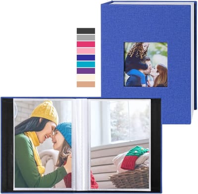 Set van 2 Linnen Mini Fotoalbums, 10 x 15 cm, 50 Foto's, Blauw - Perfect voor Herinneringen en Cadeaus