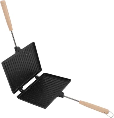 Hand Sandwich Maker - Tosti IJzer - Ontbijt Maken - Dubbelzijdig Roosteren - 23 cm - Zwart