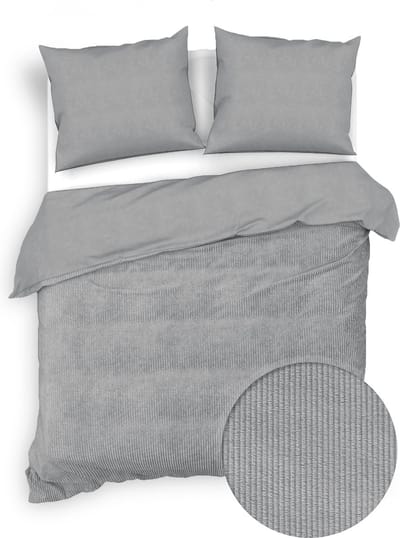 Zohome Dekbedovertrek Velluto-a-Coste - Effen Bedlinnen - 200x220 - Grijs - Dekbedhoes van Polyester / Katoen