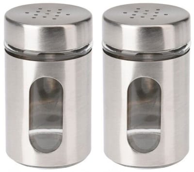 Excellent Houseware Peper / Zoutstrooier - 2x - glas - zilver - 94 ml - Kruidenstrooier - Specerijen potje