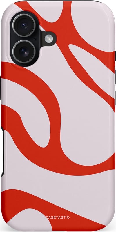 Casetastic hoesje geschikt voor Apple iPhone 17 - MagSafe - Dubbellaagse bescherming - Oranje Witte Pebbel Stenen - Fashion Case - Lichtgrijs Rood