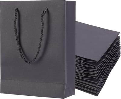Herbruikbare zwarte kraftpapier boodschappentassen met nylon koordhandvatten - 10 stuks