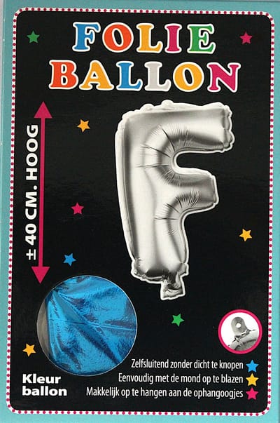 Folieballon - F - Letter Blauw - 40cm - Folie - Ballon - Zelfsluitend - Eenvoudig Met Mond Opblazen - Ophangoogjes - Touche Cards