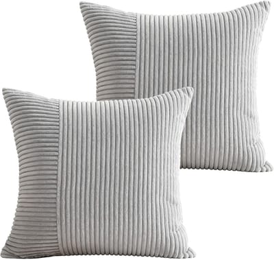Kussenhoezen met patchwork strepen, polyester, huidvriendelijk, vochtabsorberend en ademend, grijs, 45 x 45 cm, perfect voor huisdecoratie en interieurstyling