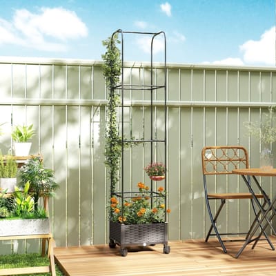 REDOM Plantenbak Met Klimrek En Wielen - Modern - Buiten - Kunststof - Zwart - 40 × 40 × 185 cm