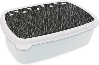 Broodtrommel Wit - Lunchbox - Brooddoos - Geometrie - Design - Mozaïek - 18x12x6 cm - Volwassenen