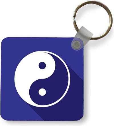 Sleutelhanger - Uitdeelcadeautjes - Een illustratie van een donkerblauw Yin en Yang logo - Plastic