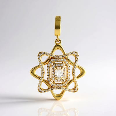 Cavill - Vergulde Zilveren Hanger met Ovale Witte Saffier 0,257 ct & Pavé Zirkonia 925 Sterling Zilver - Elegant, Stervormig Sieraad