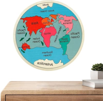 Wereldkaart Puzzel - Educatief Hout - Geografie Leren - Vroege Vorming - 31 x 31 cm - Multicolor