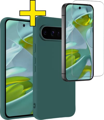 Hoesje - Met Screenprotector - Geschikt voor Google Pixel 10 Pro - Sterk & Shockproof - Back Cover - Siliconen Case - Telefoon Hoes - Telefoonhoesjes - Donkergroen
