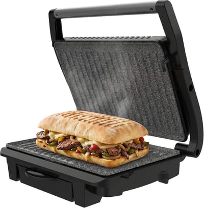 Elektrische contactgrill - Tafelgrill - Lekker eten - RockStone antiaanbaklaag - 25x17 cm - Donker