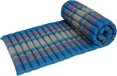 Rolbare Thaise mat - Kapok mat - Ontspannen liggen - Traditioneel geweven - 4x55x180 cm - Blauw
