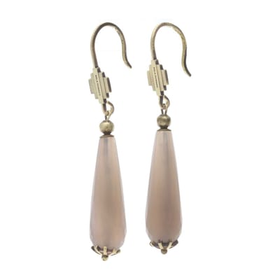 Bela Donaco - Oorbellen Art Deco – Facet taupe Agaat – Messing