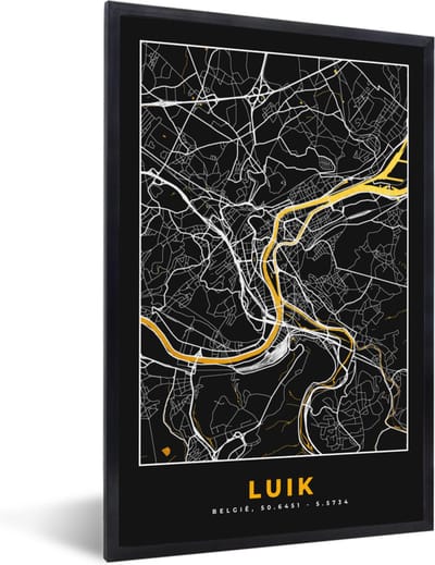 Fotolijst incl. Poster - Kaart - Goud - Luik - Plattegrond - Stadskaart - 40x60 cm - Posterlijst