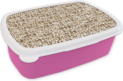 Broodtrommel Roze - Lunchbox - Brooddoos - Dierenhuid - Reptielen - Bruin - Patronen - 18x12x6 cm - Kinderen - Meisje