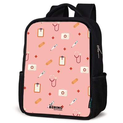 NoBoringSuitcases.com® - Rugzak zwart - Schooltas jongen & meisje - Medische symbolen op roze achtergrond - Rugtas voor school - Boekentas kind - Schoolrugzak - Kinderrugzak