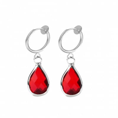 Klem oorbellen -Ampala -zilverkleur- rood-geen gaatje-Charme Bijoux